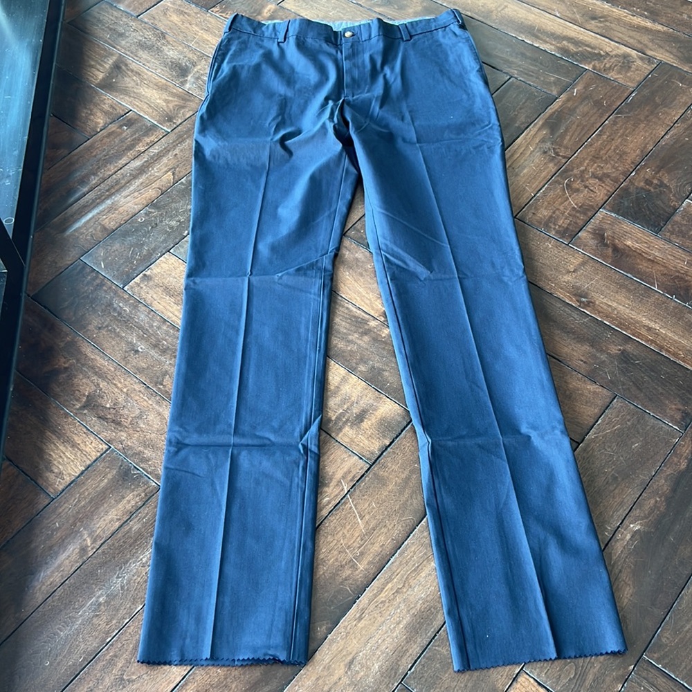 Frank’s made in USA 🇺🇸 Trim fit plain front unhemmed navy blue khaki pants